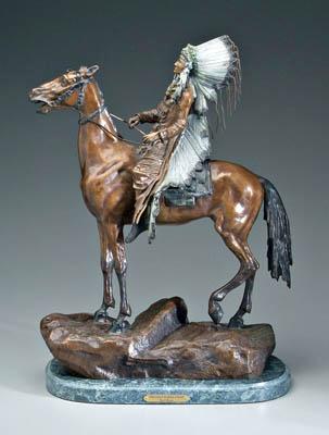 Appraisal: Bronze after Carl Kauba Indian Chief on Horseback aftercast C