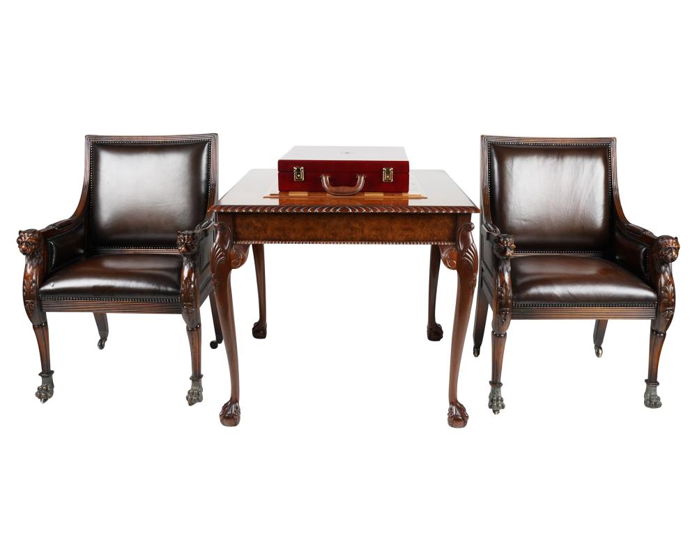 Appraisal: GEORGIAN STYLE GAME TABLE CHAIRSmodern comprising a mahogany and burl