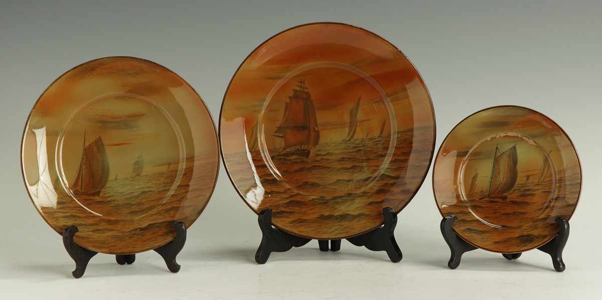 Appraisal: Buffalo Pottery Abinoware Plates w seascapes All sgn C Harris