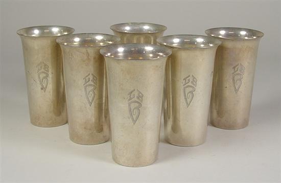 Appraisal: Six Art Deco Sterling Tumblers Marked PS Co Sterling Poole