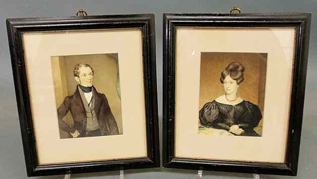 Appraisal: Pair of watercolor portraits of a man and woman c