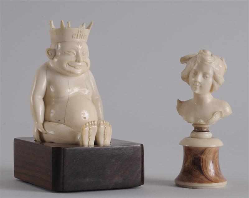 Appraisal: TWO CARVED IVORY FIGURES The one a seated nude male