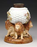 Appraisal: PORCELAIN FIGURAL LAMP BASE H - Three lions holding a