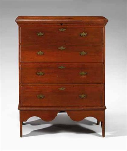 Appraisal: Red-stained cherry blanket chest with drawers new england late th