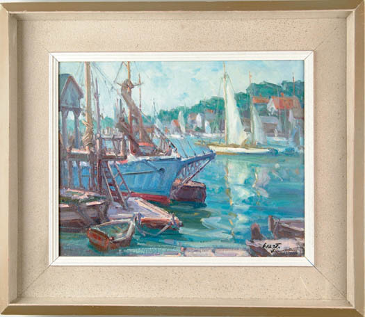 Appraisal: MARIA VERONICA LISZT American - HARBOR WITH SAILBOAT Oil on