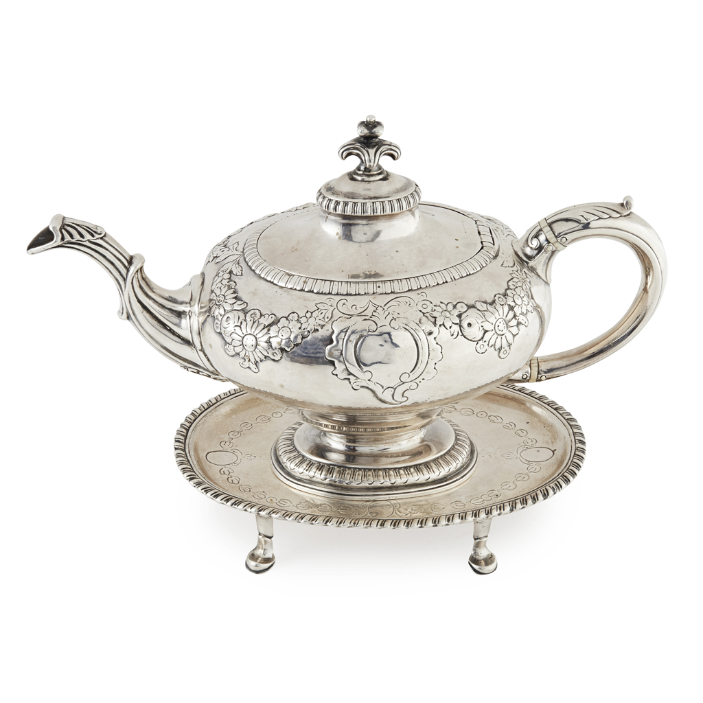 Appraisal: A GEORGE III TEAPOT AND STAND WILLIAM DEMPSTER EDINBURGH of