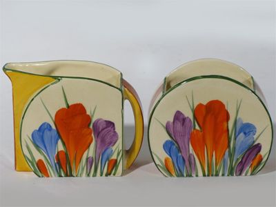 Appraisal: Crocus' a Clarice Cliff Bizarre Stamford milk and sugar painted