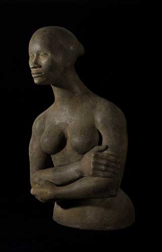 Appraisal: ELIZABETH CATLETT - Torso Portrait of Joan Fired terracotta painted