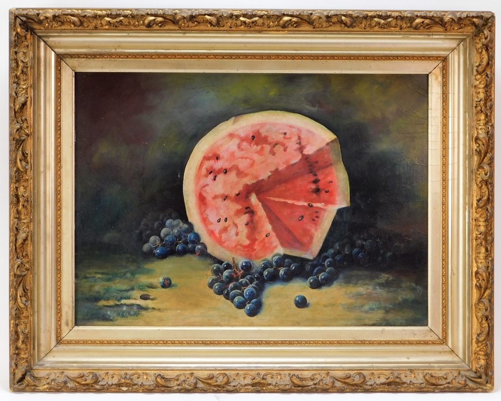 Appraisal: FALL RIVER SCHOOL WATERMELON GRAPES O B PAINTING Massachusetts Early