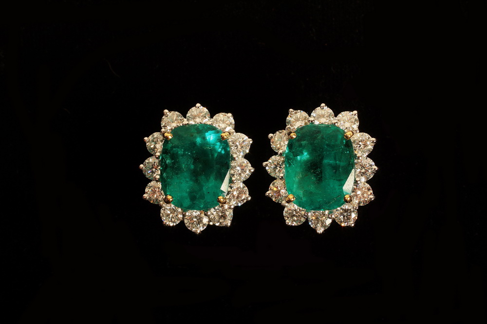 Appraisal: EARRINGS - One Pair of Platinum Emerald and Diamond Earrings