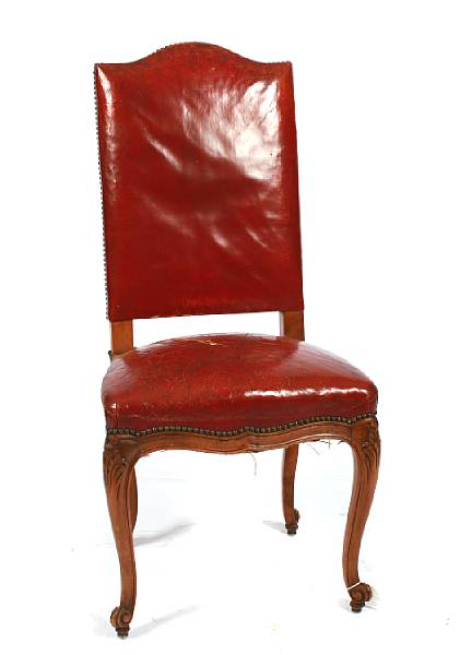 Appraisal: A set of six Louis XV style leather upholstered side