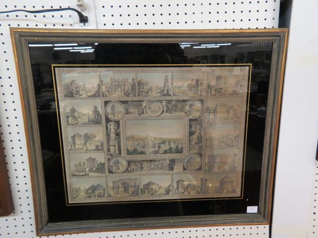 Appraisal: Early Hand-Colored Engraving architechual scenes image area x