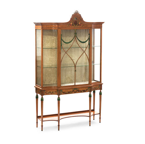 Appraisal: A Victorian painted satinwood display cabinet In the manner of