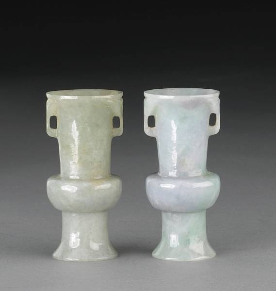 Appraisal: A pair of miniature jadeite vases Late th Century Each