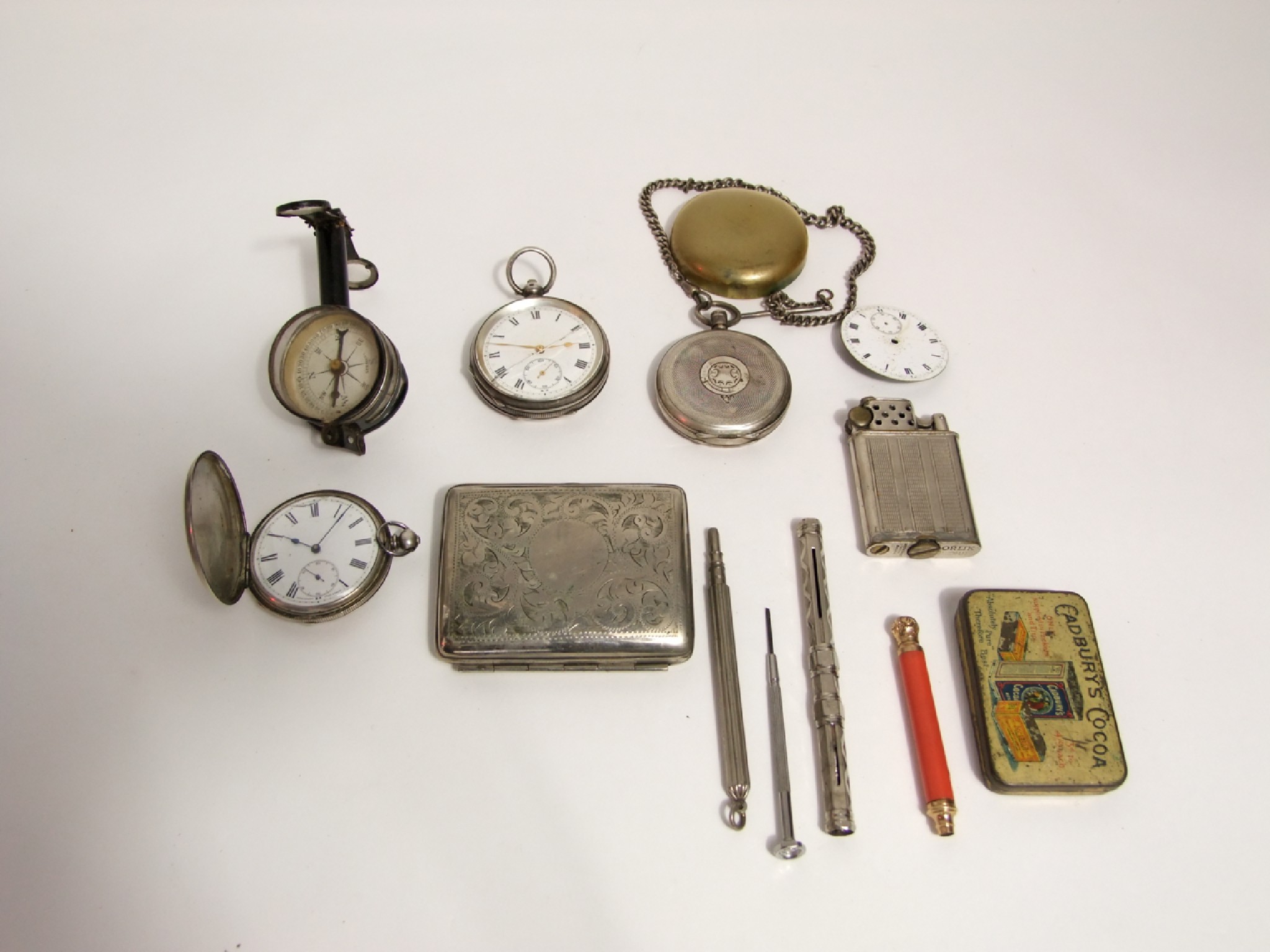 Appraisal: A miscellaneous silver cased and other pocket watches plated cigarette