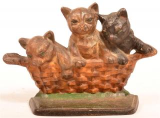 Appraisal: Hubley Cast Iron Basket of Kittens Doorstop Marked on back