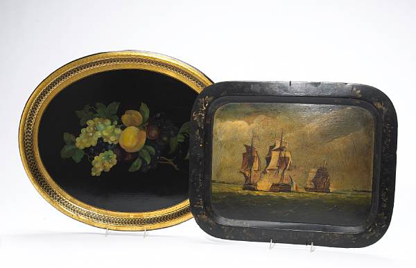 Appraisal: Two English papier m che trays mid th century The