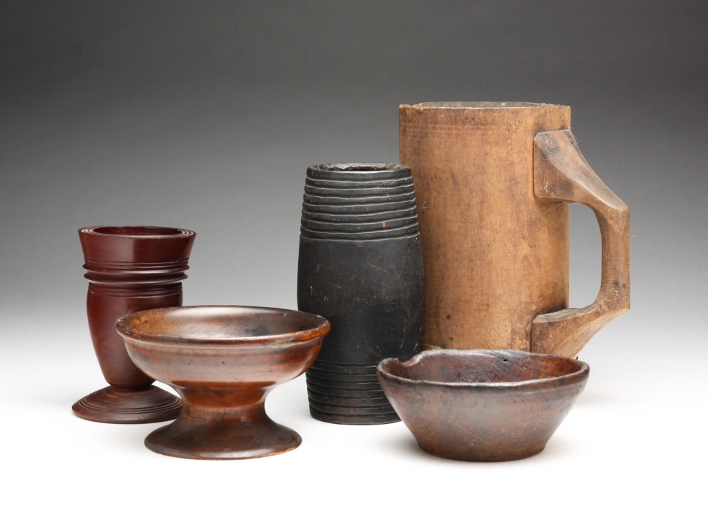 Appraisal: FIVE PIECES OF HOUSEHOLD WOODENWARE American and European th century