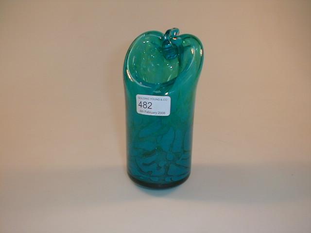 Appraisal: A Mdina style turquoise sculptural vase with a pinched neck