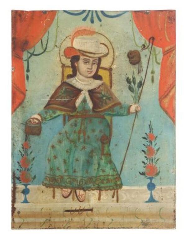 Appraisal: Unframed oil on tin retablo Santo Nino de Atocha The