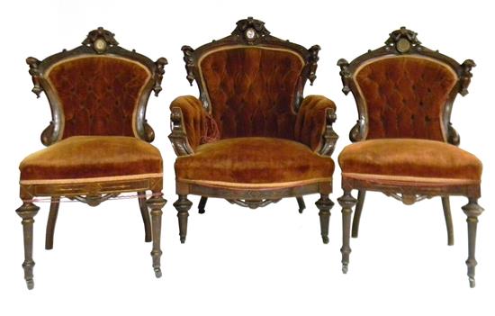 Appraisal: Three en suite late th C Victorian chairs one arm