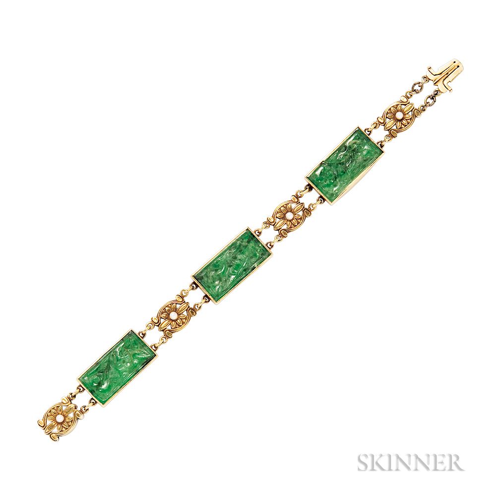 Appraisal: kt Gold and Jade Bracelet Tiffany Co kt Gold and