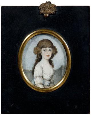 Appraisal: th century miniature portrait young woman with curly hair watercolor