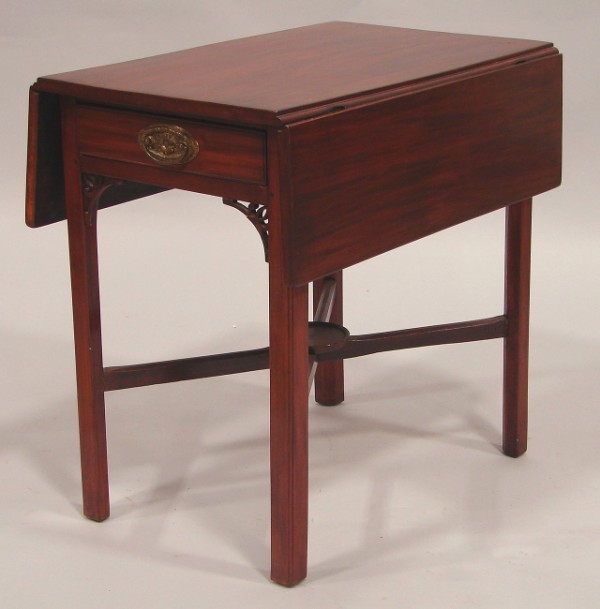 Appraisal: Mahogany drop leaf single drawer base with molded leg and