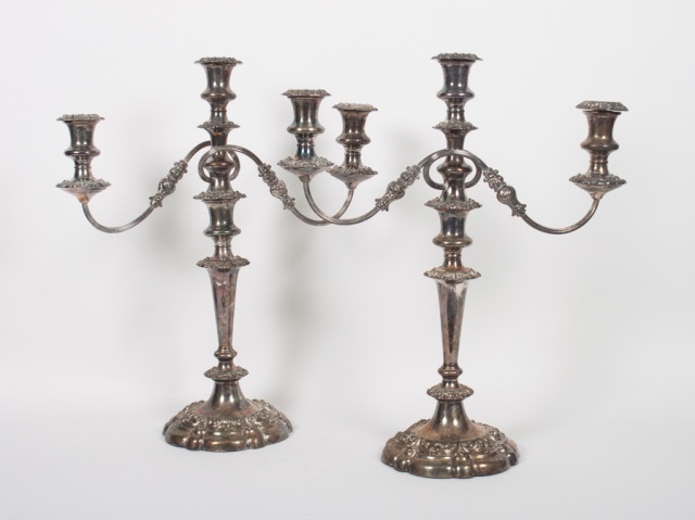 Appraisal: Pair of English silver-plated candelabra Ellis Barker Birmingham early th