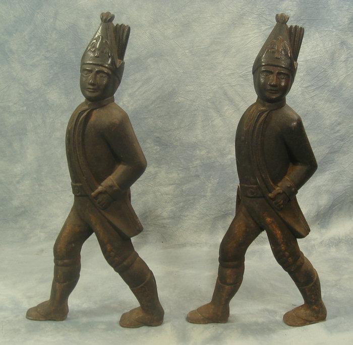 Appraisal: Pr cast iron Hessian soldier andirons h Estimate -