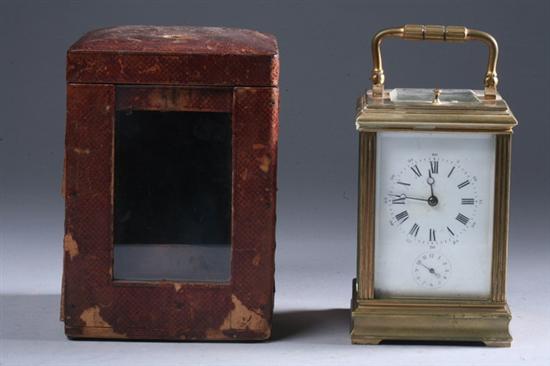 Appraisal: EXQUISITE FRENCH HEAVY BRASS CARRIAGE REPEATER CLOCK IN LEATHER CASE