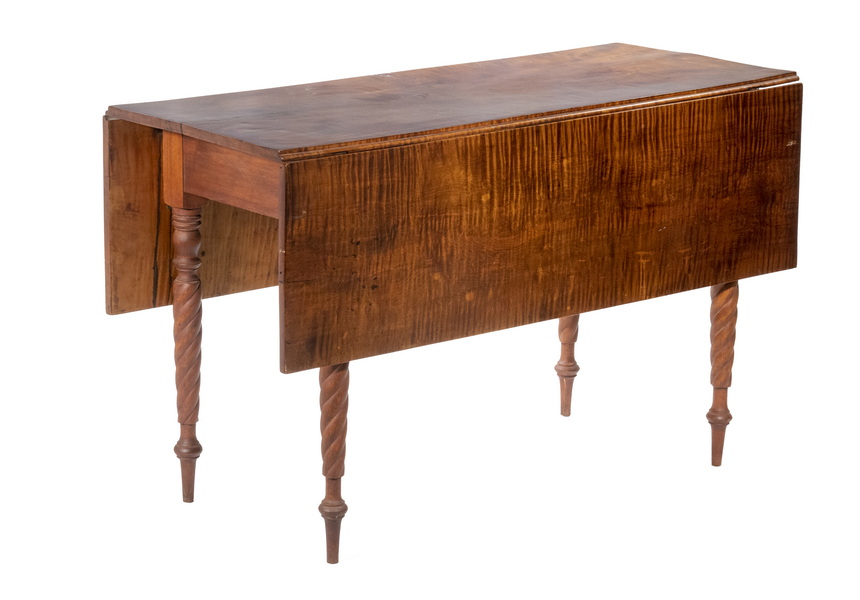 Appraisal: SHERATON TIGER MAPLE DINING TABLE Early th c Drop Leaf