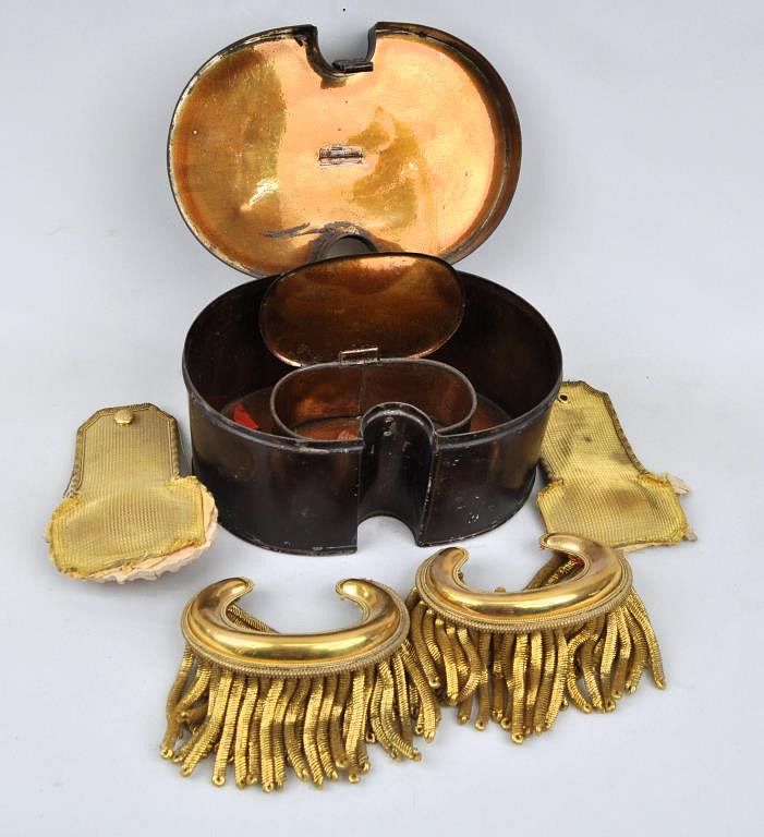 Appraisal: Partial Set of Epaulets Tole Case the left stamped WH