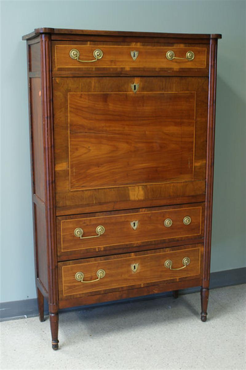 Appraisal: Inlaid fruitwood Louis XVI style abbatant du jour fall front