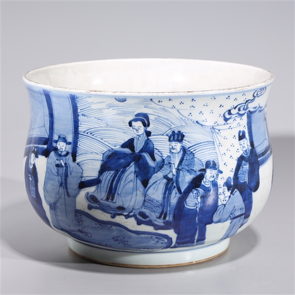 Appraisal: Chinese Kangxi-style blue and white porcelain basin with numerous figures