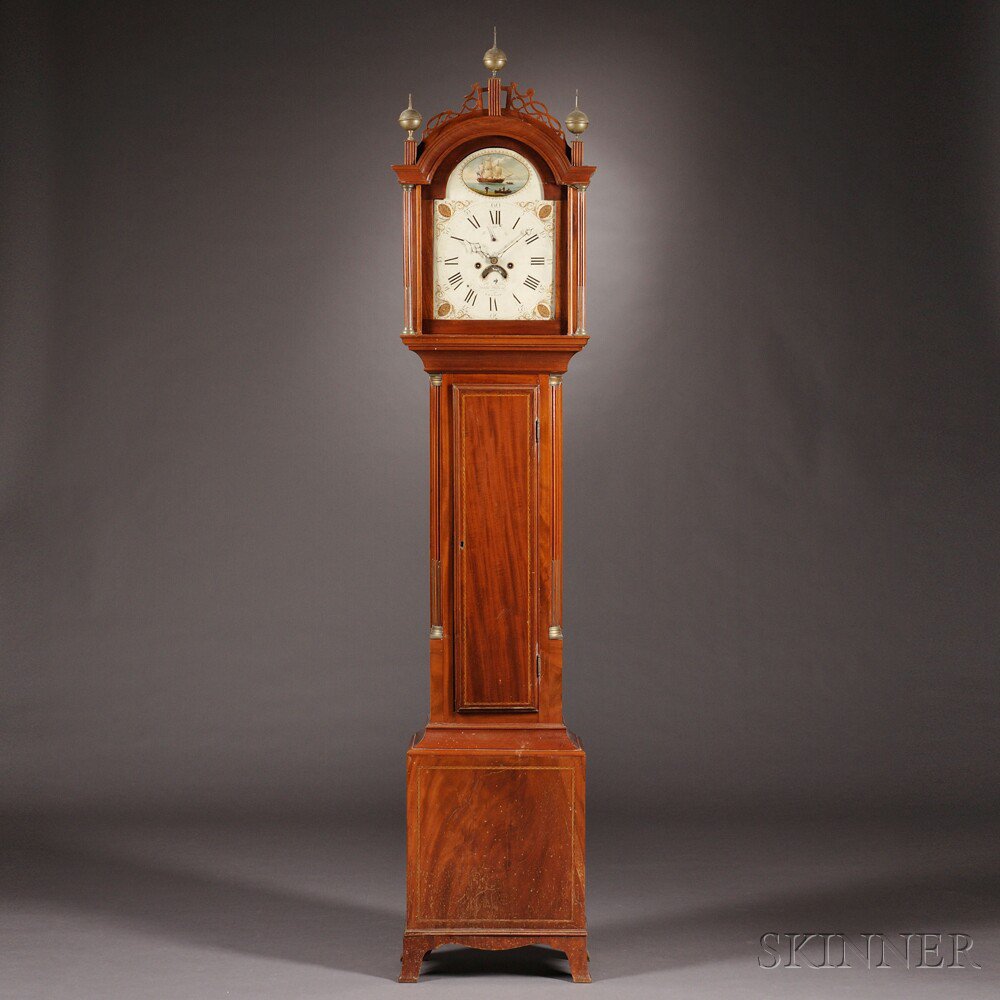 Appraisal: Aaron Willard Mahogany Tall Clock Boston Massachusetts the fret-top case