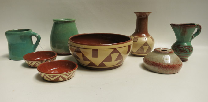 Appraisal: COLLECTION PINE RIDGE SIOUX POTTERY eight pieces various glazes comprised