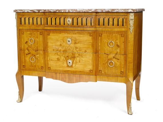 Appraisal: CHEST OF DRAWERS Transition style France circa Palisander mahogany and