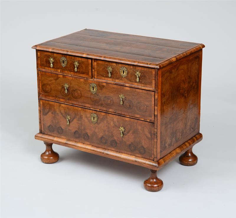 Appraisal: WILLIAM AND MARY OLIVEWOOD OYSTER VENEERED DIMINUTIVE CHEST OF DRAWERS