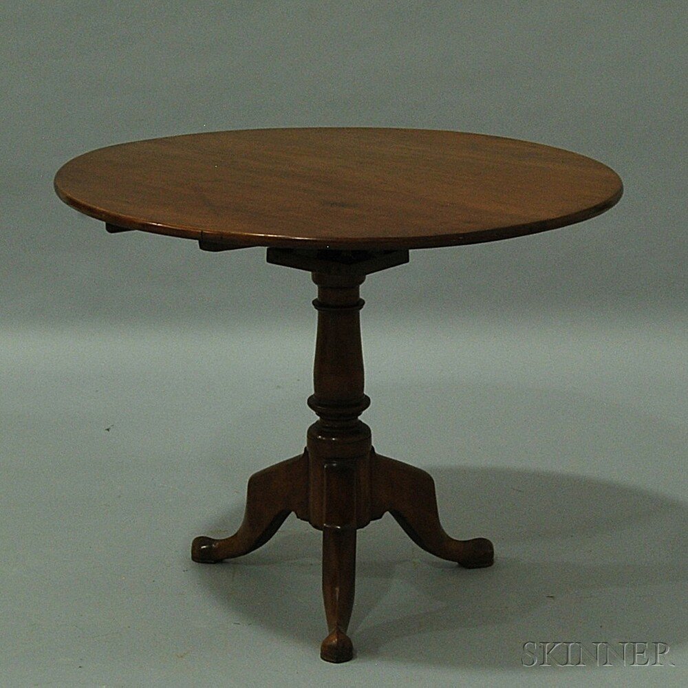 Appraisal: Queen Anne Cherry Birdcage Tilt-top Tea Table attributed to Elijah