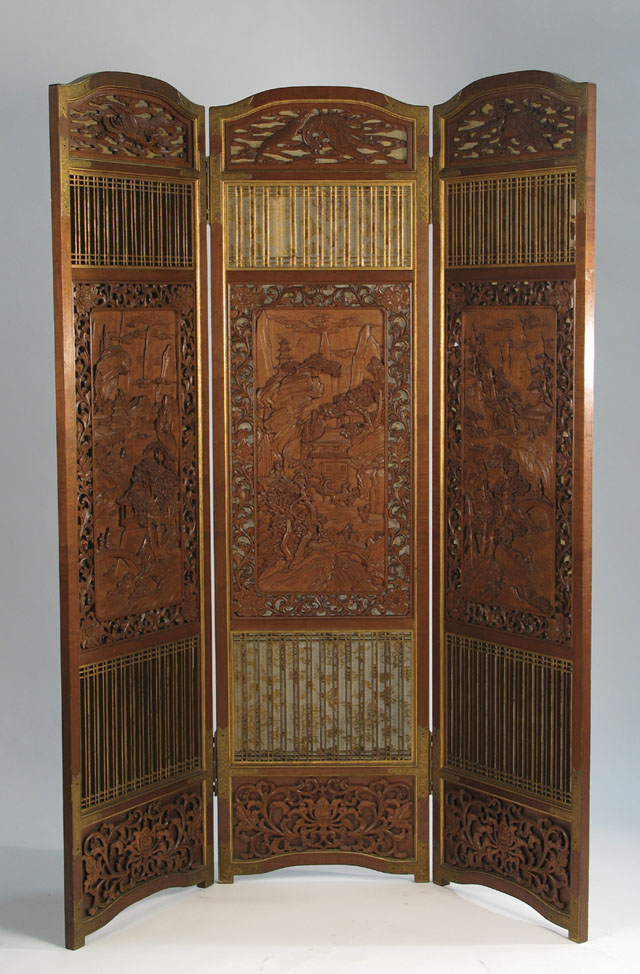 Appraisal: JAPANESE THREE-PANEL FLOOR SCREEN late Taisho early Showa period each