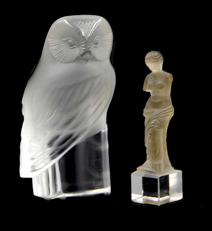 Appraisal: Two Frosted Art Glass Lalique Owl And Figure Two Frosted