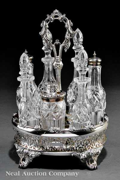 Appraisal: An English Victorian Silverplate Cruet Stand late th c hallmarked