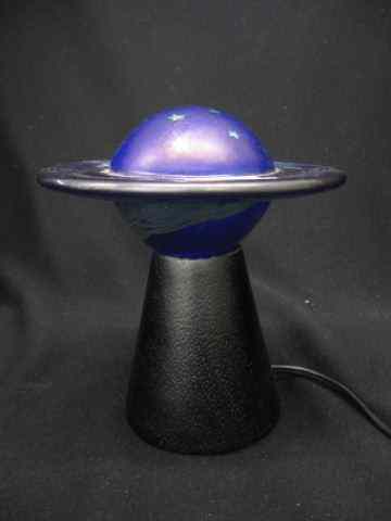 Appraisal: Lundberg Art Glass ''Saturn'' Lamp rich blue iridescent '' diameter