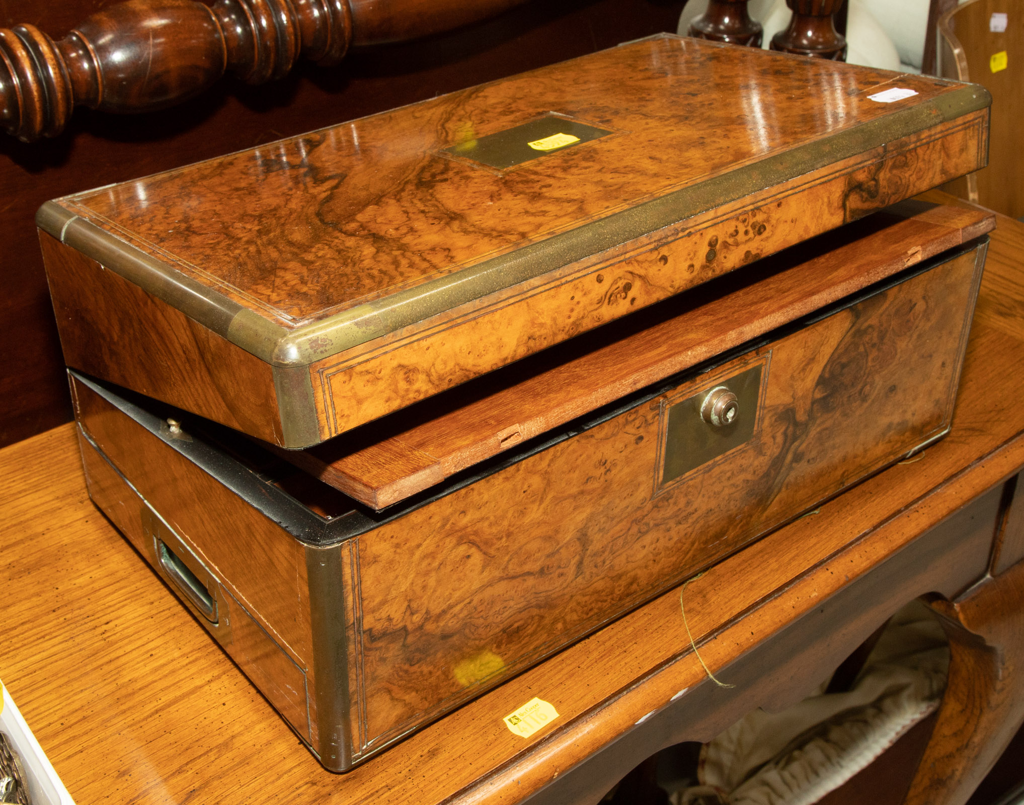 Appraisal: VICTORIAN BURL WOOD LAP DESK English rd quarter th century