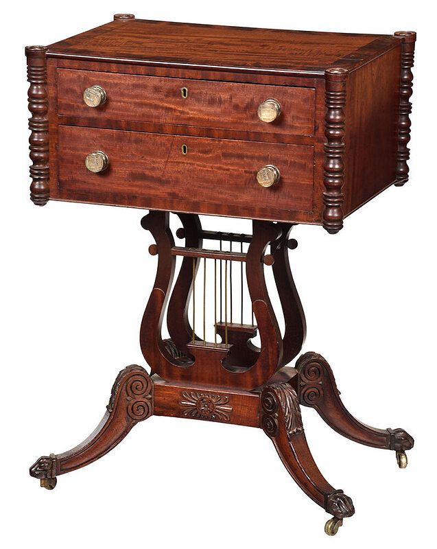 Appraisal: Fine Classical Figured Mahogany Lyre Base Table Philadelphia - case