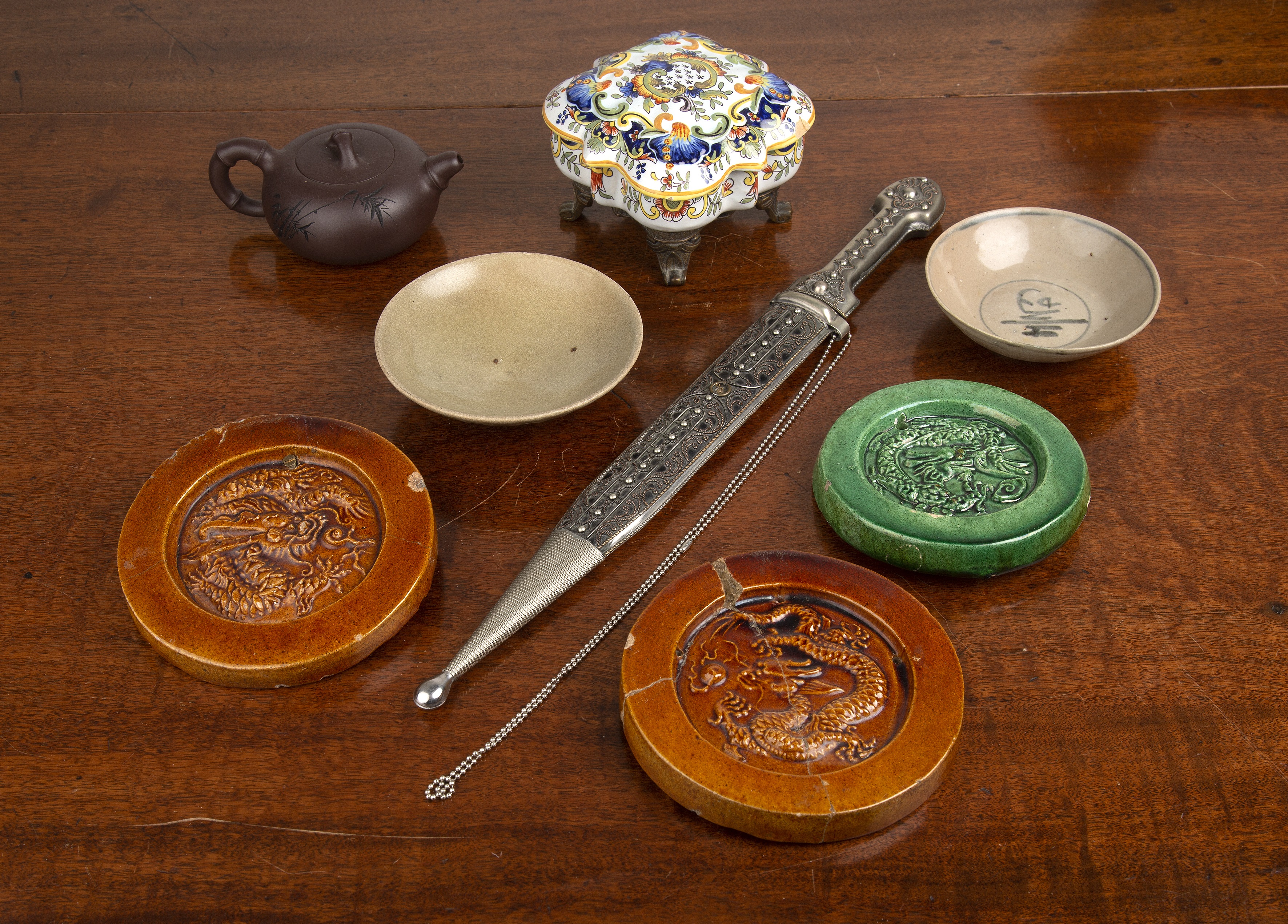 Appraisal: Group of itemsChinese and European comprising of three ceramic roundels