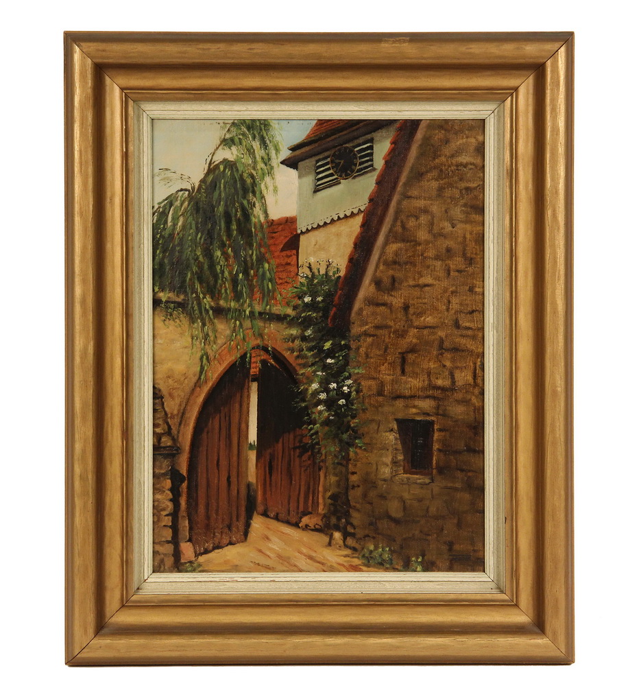 Appraisal: GERMAN PAINTING - Colloquial Scene of a gated entrance to