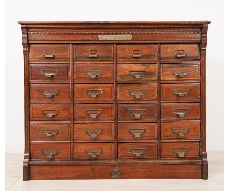 Appraisal: Walnut -drawer cabinet with manufacturer plate Shannon Filing Cabinet Office