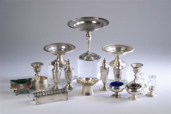 Appraisal: PIECES STERLING SILVER HOLLOWWARE Including pair weighted salts with cobalt